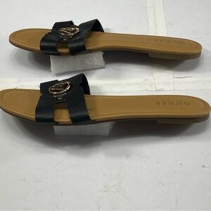GUESS Flat Sandals Black/ Gold Wgtrendi — R Women’s Size 11 M NEW